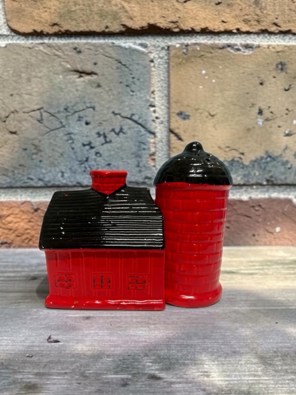 Vintage Ceramic Red Barn & Silo Salt & Pepper Shakers